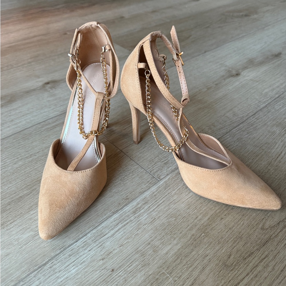 PiePieBuy Womens Stiletto Heels Rose Gold Chain Accent